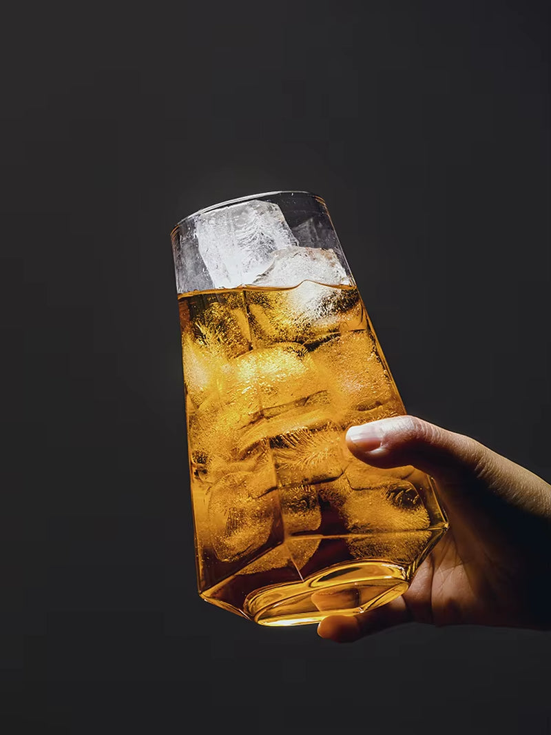 Simple Transparent Glass Cup Small round Mouth Big Square Bottom Prism Cups Household Juice Beer Coffee Tea Water Drink Glasses