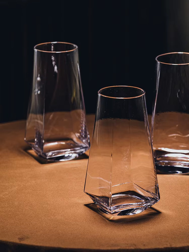 Simple Transparent Glass Cup Small round Mouth Big Square Bottom Prism Cups Household Juice Beer Coffee Tea Water Drink Glasses