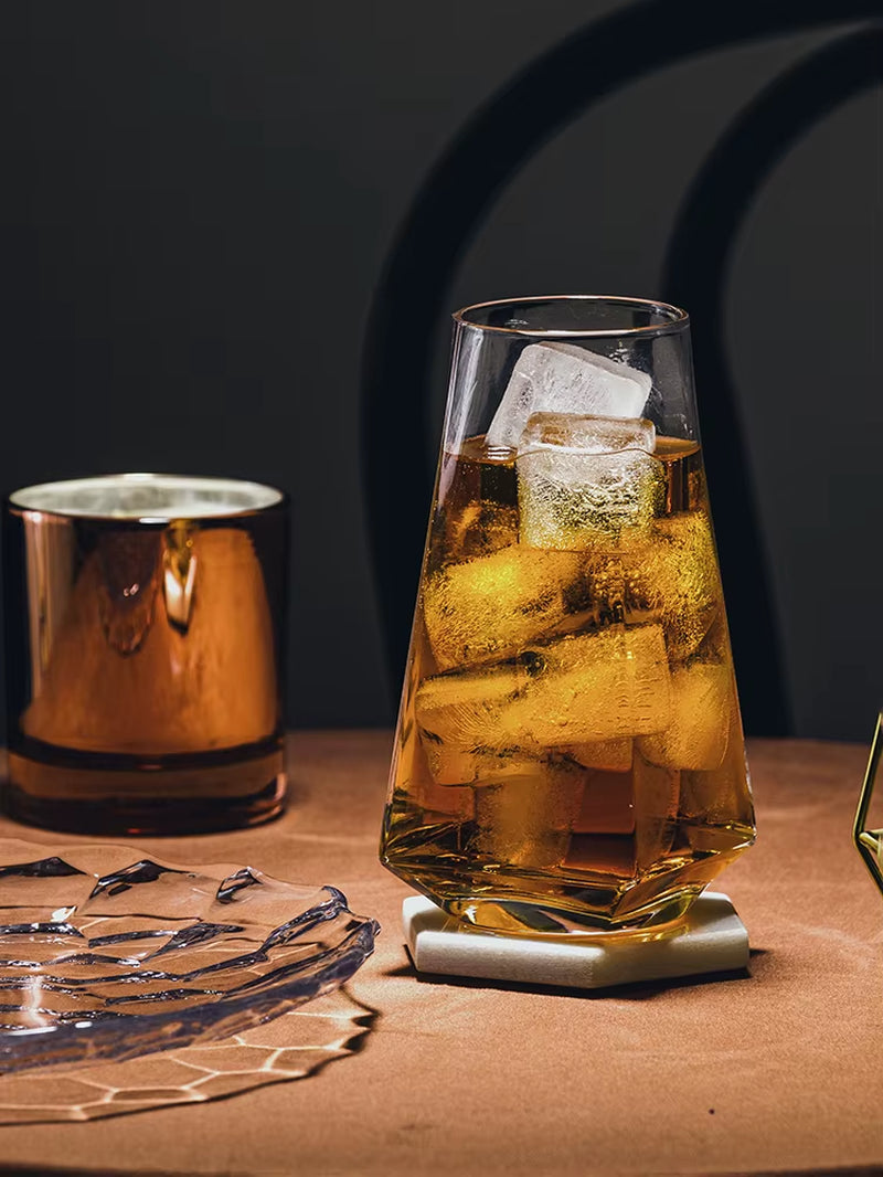 Simple Transparent Glass Cup Small round Mouth Big Square Bottom Prism Cups Household Juice Beer Coffee Tea Water Drink Glasses